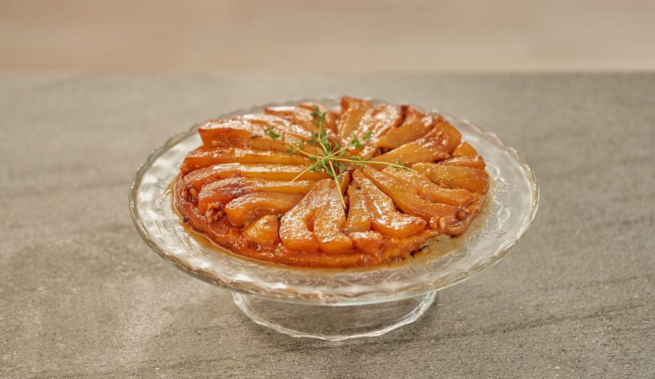 Tarte tatin met peer en blauwe kaas